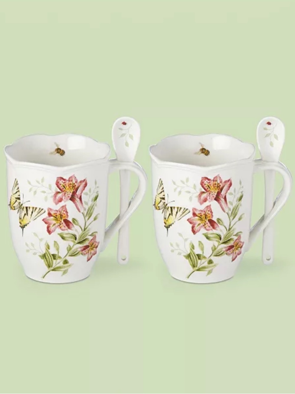 Lenox Butterfly Meadow Cocoa Mugs with Spoons